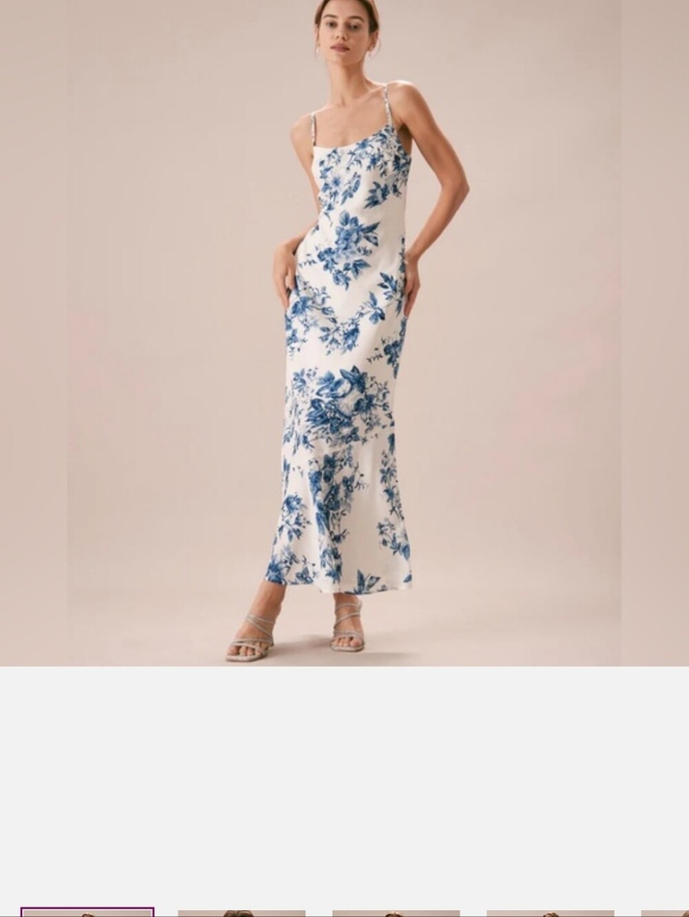 RIHOAS White Maxi Slip Dress with Blue Floral Print